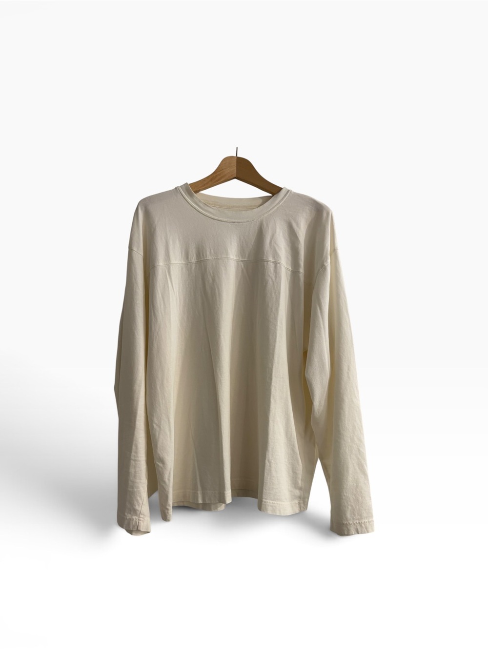 Abound Mens Oversized Cotton Football Yoke Long Sleeve Tee Cream L EUC